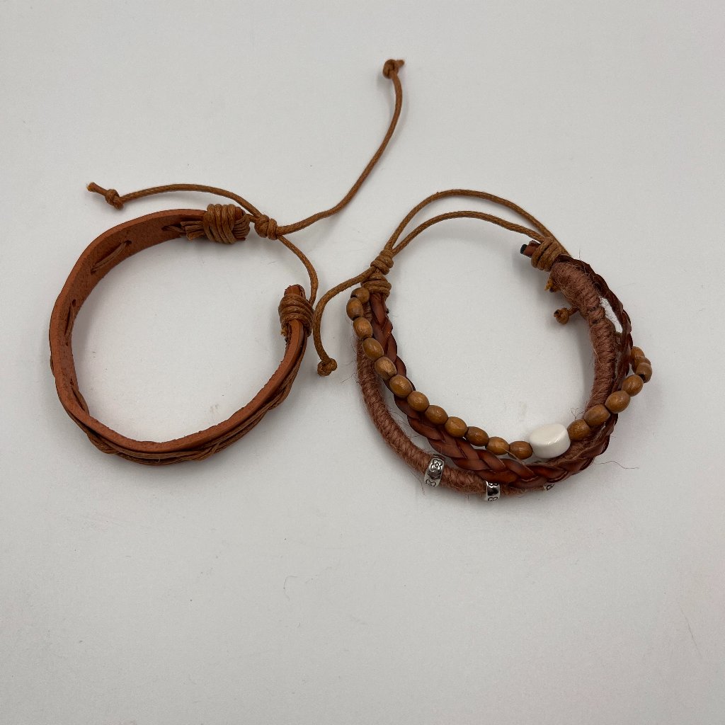 2 Leather Bracelets W/ Pull Strings